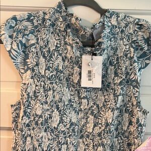 Floral Smocked Top in Blue and White